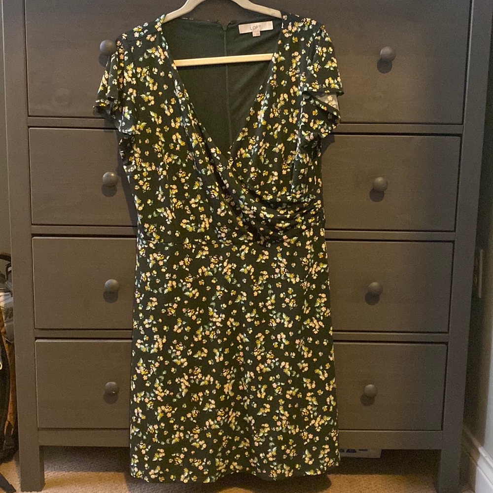 Green floral dress loft size 12
